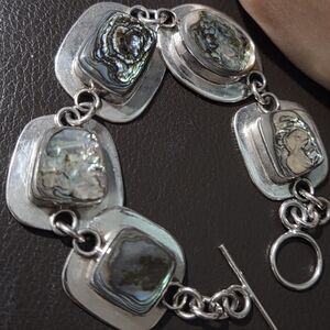 ATI Mexico Sterling Silver 925 Abalone Toggle Clasp Bracelet/Bangle